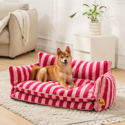 Trendy Striped Faux Lambswool Double Layer Dog & Cat Sofa Bed - Petmagicworld