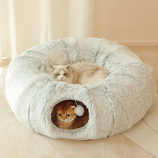 2 in 1 Foldable Indoor Soft Round Cat Tunnel Bed - Petmagicworld