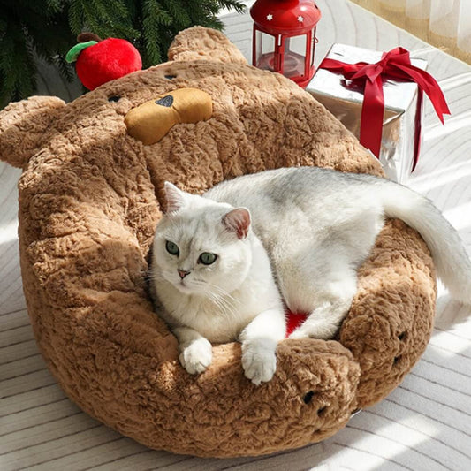 Festive Adorable Apple-Shaped Plush Cat Bed - Petmagicworld