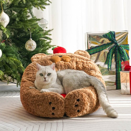 Festive Adorable Apple-Shaped Plush Cat Bed - Petmagicworld