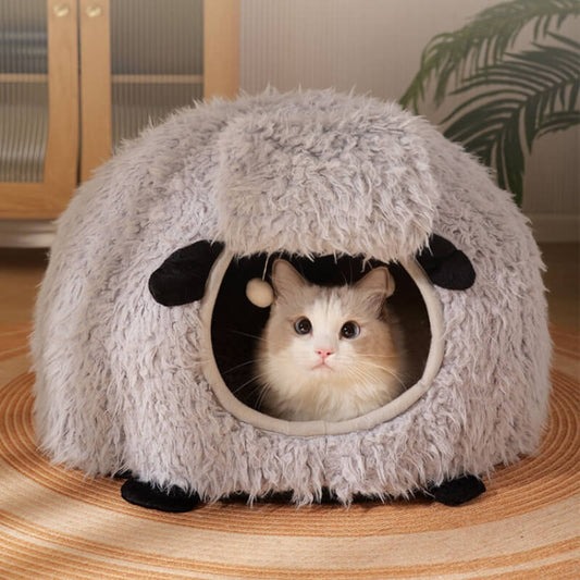 Fully Enclosed Warm Lamb-Shaped Cat Bed - Petmagicworld