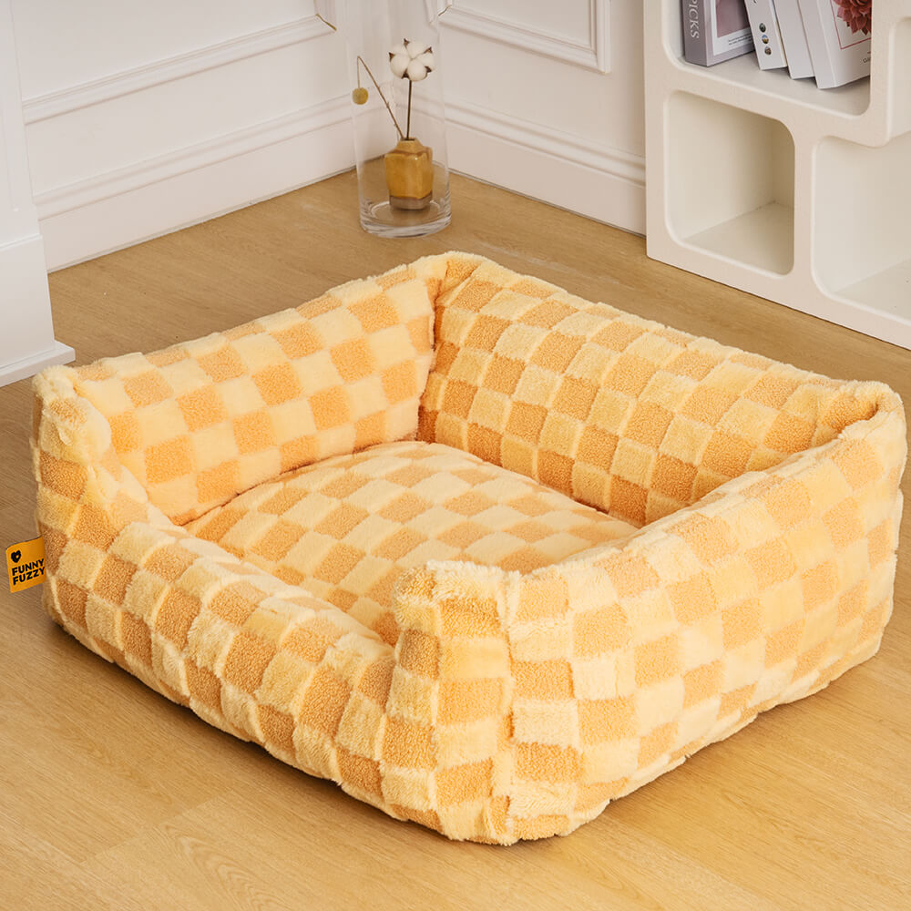 Fluffy Tufted Comfty Square Checkered Dog & Cat Bed - Petmagicworld