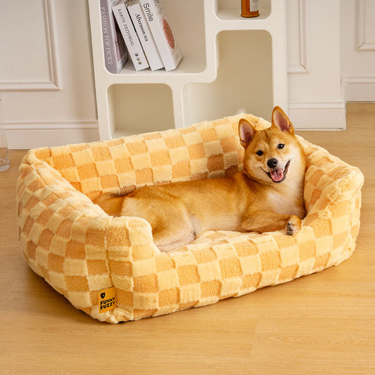 Fluffy Tufted Comfty Square Checkered Dog & Cat Bed - Petmagicworld