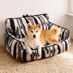 Luxury Lambswool Zebra Print Dog & Cat Sofa Bed - Petmagicworld