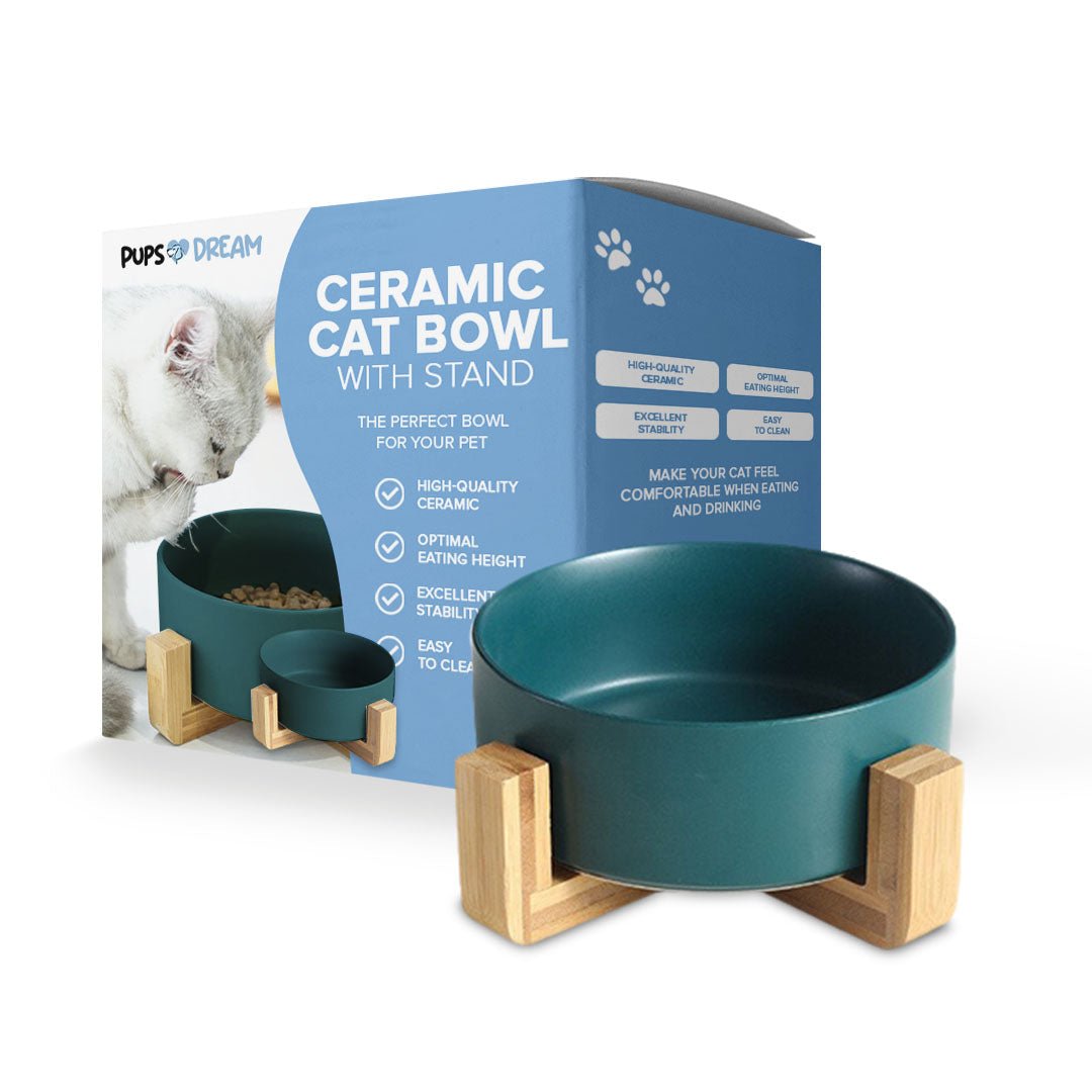 Ceramic Cat Bowl with Stand - Petmagicworld