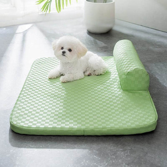 Checkerboard Leather Pet Bed Anti-anxiety Orthopedic Dog Bed - Petmagicworld