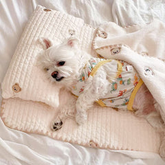 Cozy Embroidered Cotton Pet Pillow Quilt Bed Set - Petmagicworld