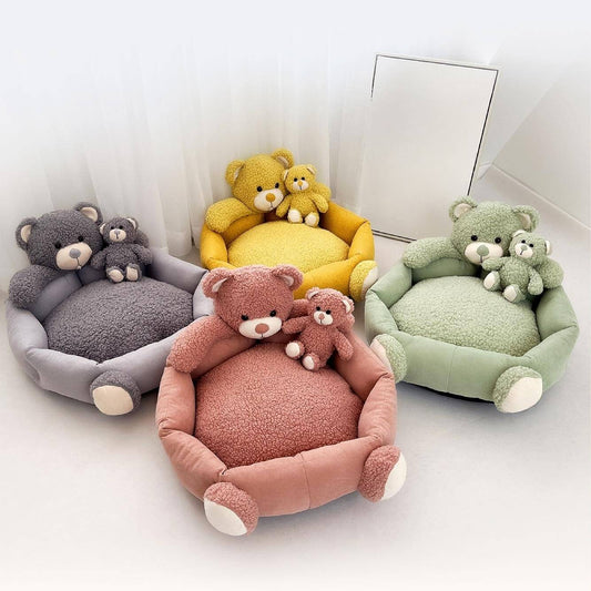 Cute Teddy Bear Pet Bed with Bear Toy Dog & Cat Bed - Petmagicworld