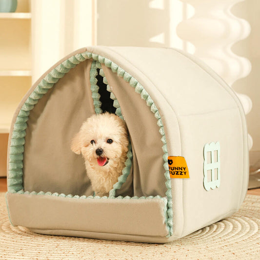 Double Curtain Pet House Enclosed Dog Bed - Petmagicworld