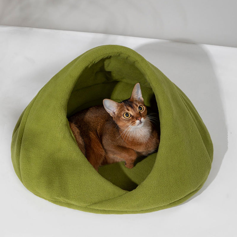 Fleece Semi-enclosed Cat Cave House Bed - Petmagicworld