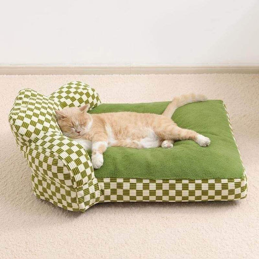 Full Backrest Pet Sofa Chequerboard Plush Dog & Cat Sofa Bed - Petmagicworld