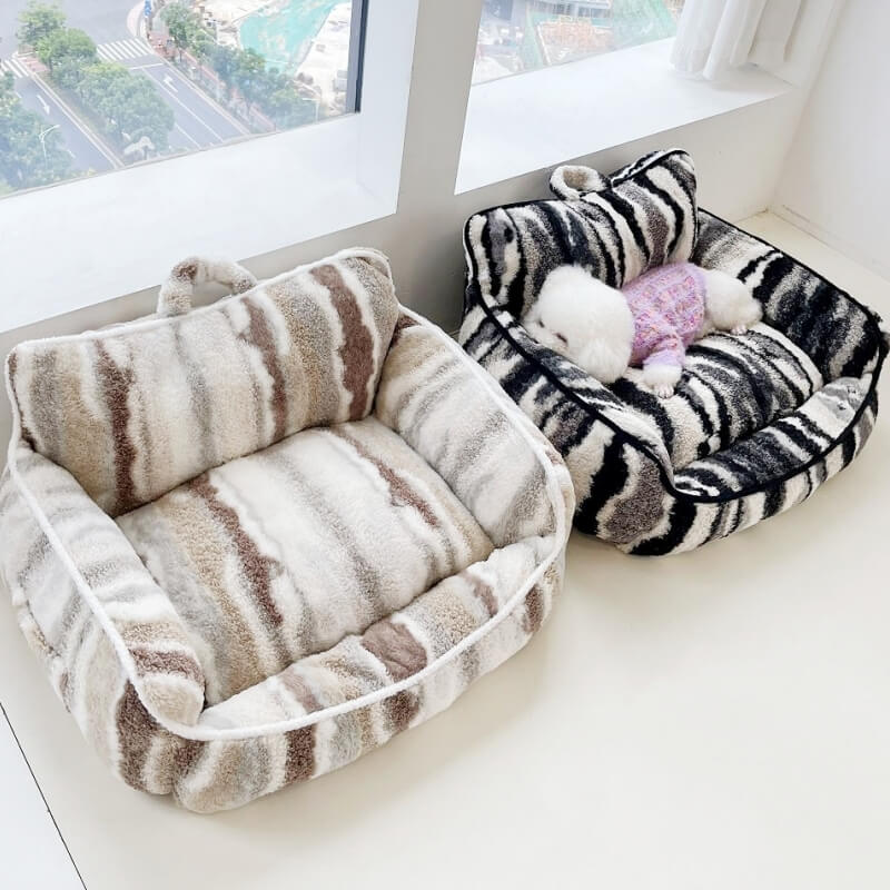 Luxury Lambswool Zebra Print Dog & Cat Sofa Bed - Petmagicworld