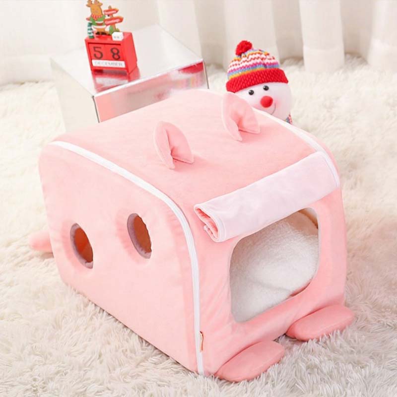 Pink Ice Cream & Rabbit Semi-Enclosed Cat Cave Bed - Petmagicworld