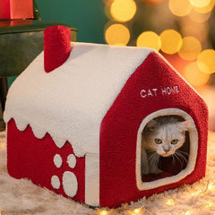 Snowy House Cat Villa Warm Semi-enclosed Cat Cave - Petmagicworld