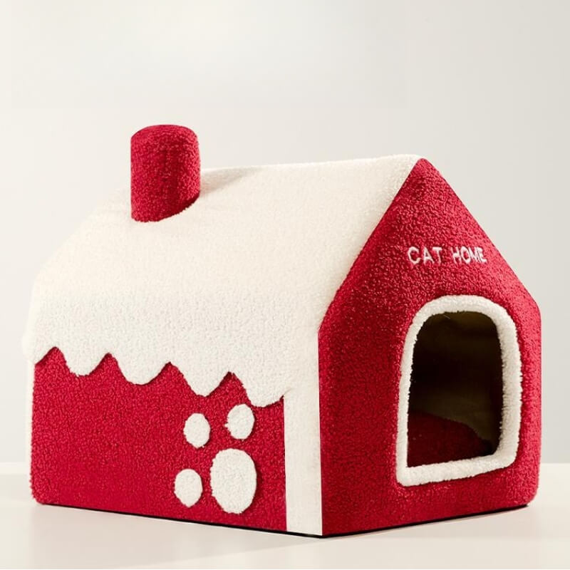 Snowy House Cat Villa Warm Semi-enclosed Cat Cave - Petmagicworld
