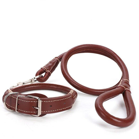 Dog Leather Collar Leash Set - Petmagicworld